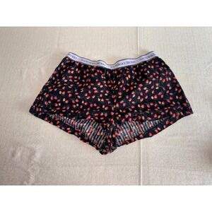 Victoria's Secret Pajama Shorts Large Black Strawberry Excellent Lounge Sleep